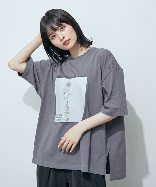 JUNRED（ジュンレッド）の「tai x JUNRed モノトーンフラワーアートビッグT（Tシャツ/カットソー・メンズ・ブラック/ブルーグレー/ホワイト・FREE/M/L/S）」の8枚目の写真