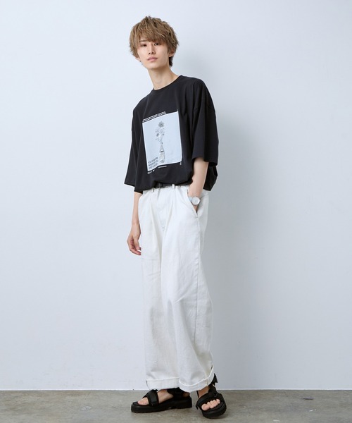 JUNRED（ジュンレッド）の「tai x JUNRed モノトーンフラワーアートビッグT（Tシャツ/カットソー・メンズ・ブラック/ブルーグレー/ホワイト・FREE/M/L/S）」の22枚目の写真