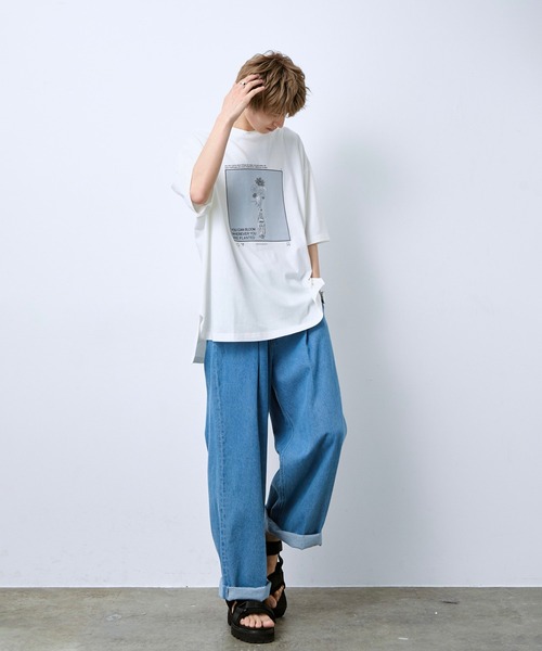 JUNRED（ジュンレッド）の「tai x JUNRed モノトーンフラワーアートビッグT（Tシャツ/カットソー・メンズ・ブラック/ブルーグレー/ホワイト・FREE/M/L/S）」の10枚目の写真