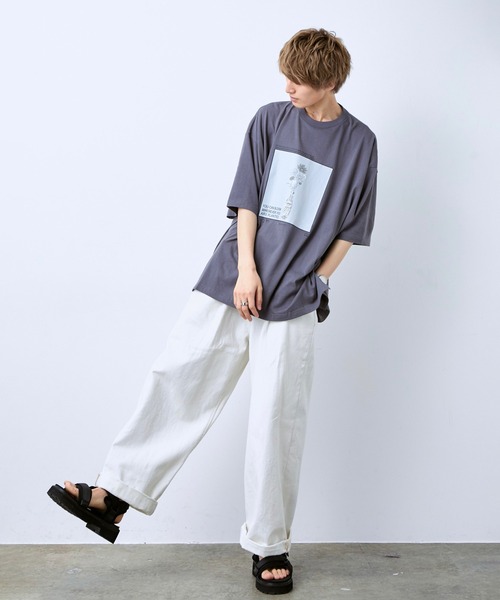 JUNRED（ジュンレッド）の「tai x JUNRed モノトーンフラワーアートビッグT（Tシャツ/カットソー・メンズ・ブラック/ブルーグレー/ホワイト・FREE/M/L/S）」の16枚目の写真