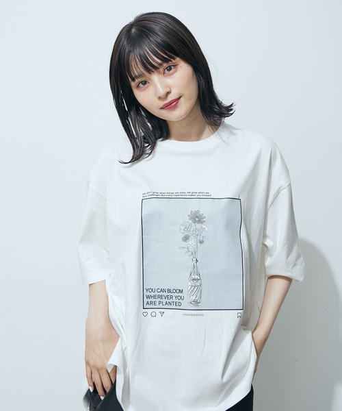JUNRED（ジュンレッド）の「tai x JUNRed モノトーンフラワーアートビッグT（Tシャツ/カットソー・メンズ・ブラック/ブルーグレー/ホワイト・FREE/M/L/S）」の13枚目の写真