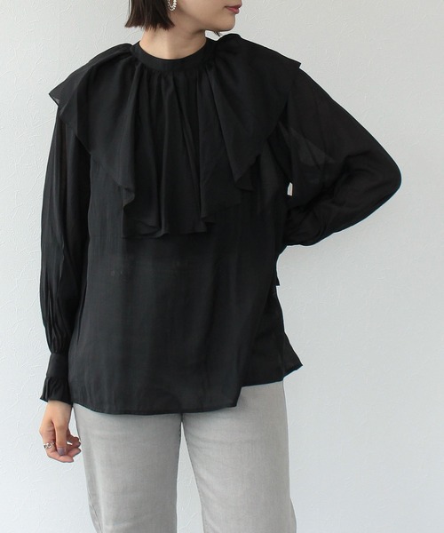 TITE IN THE STORE（ティテ　インザ　ストア）の「前後2WAY取り外しラージフリルカラー長袖ブラウス（シャツ/ブラウス・レディース・ブラック/グレー/グリーン・38）」の2枚目の写真