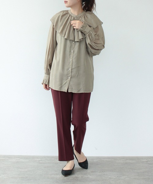 TITE IN THE STORE（ティテ　インザ　ストア）の「前後2WAY取り外しラージフリルカラー長袖ブラウス（シャツ/ブラウス・レディース・ブラック/グレー/グリーン・38）」の10枚目の写真