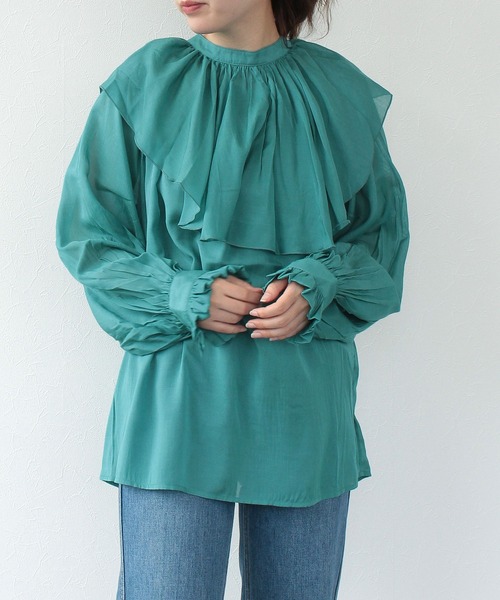 TITE IN THE STORE（ティテ　インザ　ストア）の「前後2WAY取り外しラージフリルカラー長袖ブラウス（シャツ/ブラウス・レディース・ブラック/グレー/グリーン・38）」の12枚目の写真