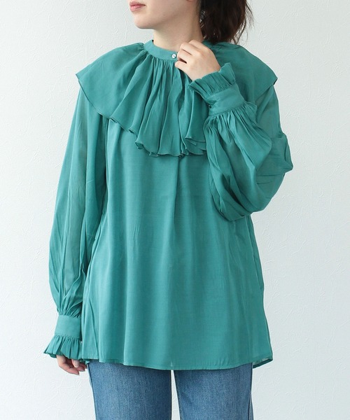TITE IN THE STORE（ティテ　インザ　ストア）の「前後2WAY取り外しラージフリルカラー長袖ブラウス（シャツ/ブラウス・レディース・ブラック/グレー/グリーン・38）」の13枚目の写真