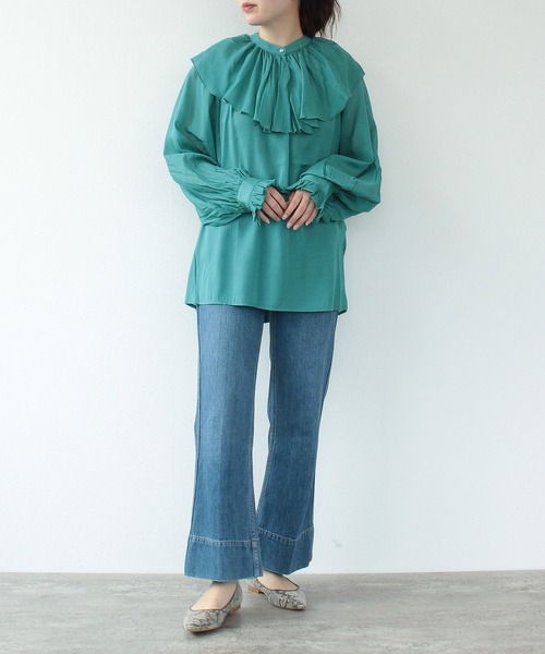 TITE IN THE STORE（ティテ　インザ　ストア）の「前後2WAY取り外しラージフリルカラー長袖ブラウス（シャツ/ブラウス・レディース・ブラック/グレー/グリーン・38）」の14枚目の写真