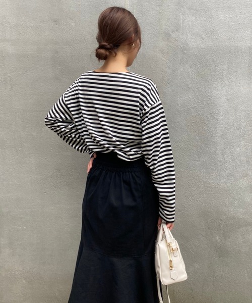 one after another NICE CLAUP（ワンアフターアナザーナイスクラップ）の「ルーズなシルエットでこなれ感を。ゆったりボーダーロンT（Tシャツ/カットソー・レディース・ブラック系その他/グリーン系その他/イエロー系その他/ピンク系その他・FREE）」の18枚目の写真