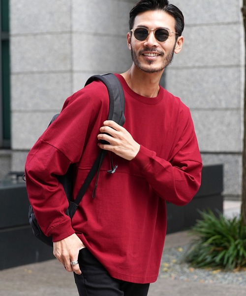 jiggys shop(ジギーズショップ)の「ドロップショルダー 無地 ビッグシルエット ロンT(Tシャツ/カットソー・メンズ・ホワイト/ブラック/ベージュ/ネイビー/レッド/サンドベージュ/ブルー系その他/ローズ・MEDIUM/LARGE)」の7枚目の写真