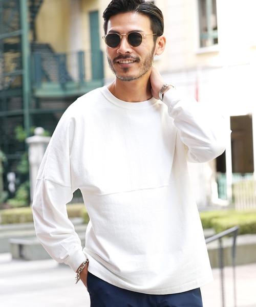 jiggys shop(ジギーズショップ)の「ドロップショルダー 無地 ビッグシルエット ロンT(Tシャツ/カットソー・メンズ・ホワイト/ブラック/ベージュ/ネイビー/レッド/サンドベージュ/ブルー系その他/ローズ・MEDIUM/LARGE)」の2枚目の写真