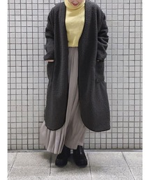 Samansa Mos2 blue | ボア×フリースリバーシブルコート(ノーカラーコート)