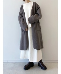 Samansa Mos2 blue | ボア×フリースリバーシブルコート(ノーカラーコート)