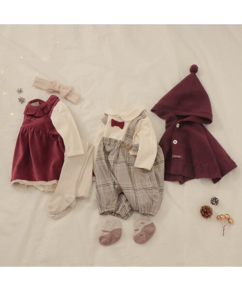 apres les cours（アプレレクール）の「こびとさんケープ（おくるみ・キッズ・アイボリー/ワインレッド・80/90）」の3枚目の写真