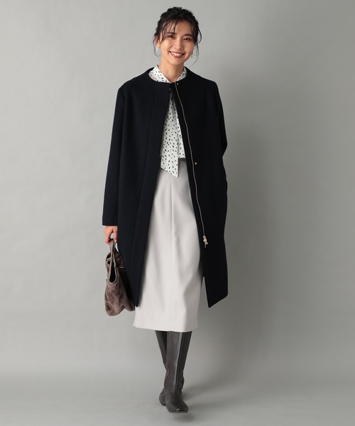 RIVE DROITE（リヴドロワ）の「あらゆるスタイリングにマッチする　ボトルネックジップコート（ノーカラーコート・レディース・モカ/ネイビー/ピンク・FREE）」の17枚目の写真