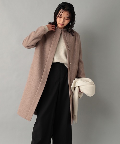 RIVE DROITE（リヴドロワ）の「あらゆるスタイリングにマッチする　ボトルネックジップコート（ノーカラーコート・レディース・モカ/ネイビー/ピンク・FREE）」の5枚目の写真