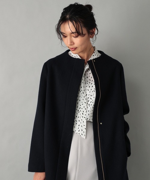 RIVE DROITE（リヴドロワ）の「あらゆるスタイリングにマッチする　ボトルネックジップコート（ノーカラーコート・レディース・モカ/ネイビー/ピンク・FREE）」の22枚目の写真