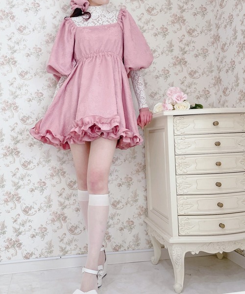 限定品　フラワージャガードチュニック　ピンク　pain シュシュ付き 限定品フラワージャガードチュニックピンクpain シュシュ付き