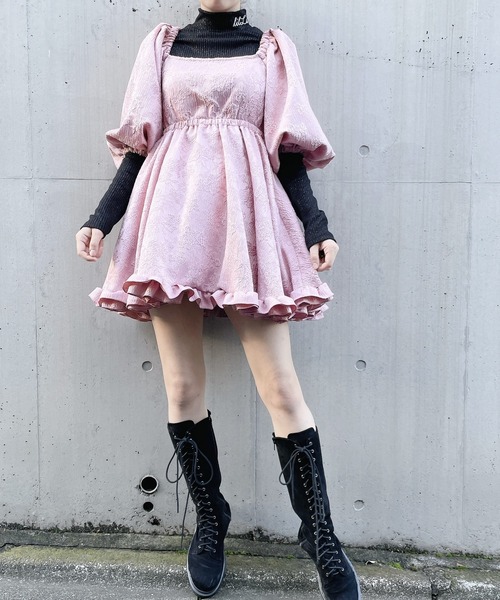 限定品　フラワージャガードチュニック　ピンク　pain シュシュ付き 限定品フラワージャガードチュニックピンクpain シュシュ付き