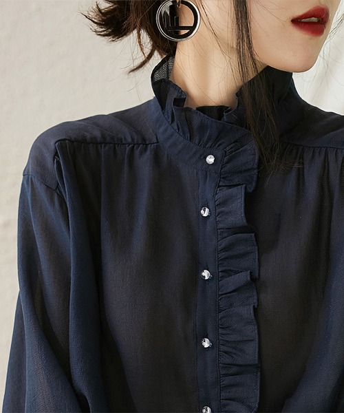 LOPASS(ロパス)の「キャンディースリーブ フリルアップ シャツブラウス(シャツ/ブラウス・レディース・ネイビー・LARGE/MEDIUM)」の16枚目の写真