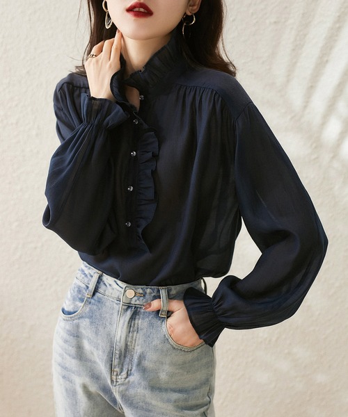 LOPASS(ロパス)の「キャンディースリーブ フリルアップ シャツブラウス(シャツ/ブラウス・レディース・ネイビー・LARGE/MEDIUM)」の13枚目の写真