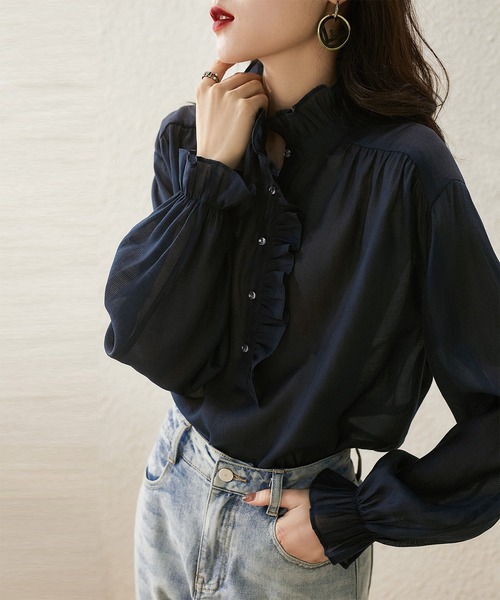 LOPASS(ロパス)の「キャンディースリーブ フリルアップ シャツブラウス(シャツ/ブラウス・レディース・ネイビー・LARGE/MEDIUM)」の9枚目の写真