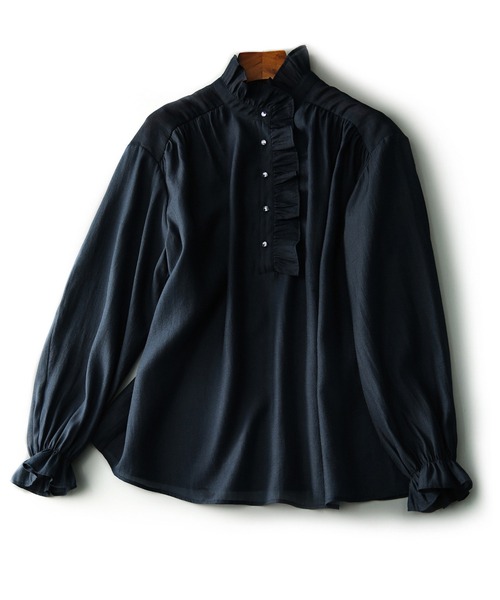 LOPASS(ロパス)の「キャンディースリーブ フリルアップ シャツブラウス(シャツ/ブラウス・レディース・ネイビー・LARGE/MEDIUM)」の4枚目の写真