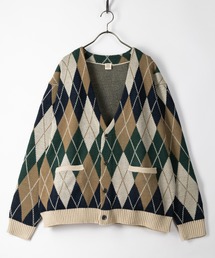 グラニーニットルーズカーディガン/ビッグシルエット/総柄/レトロ