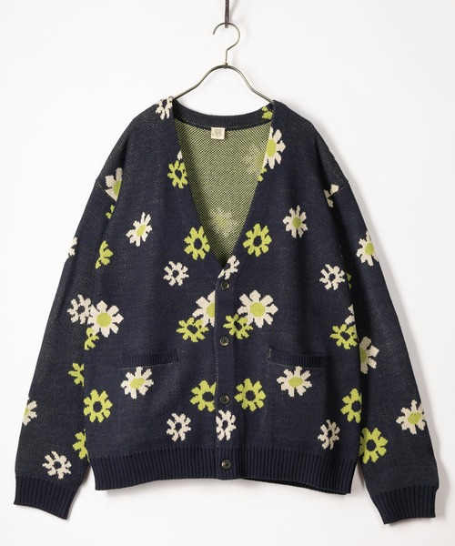 POWER TO THE PEOPLE(パワートゥーザピープル)の「グラニーニットルーズカーディガン/ビッグシルエット/総柄/レトロ(カーディガン/ボレロ・メンズ・パープル/ネイビー/オレンジ/ブラック/ベージュ・M/L/XL)」の3枚目の写真