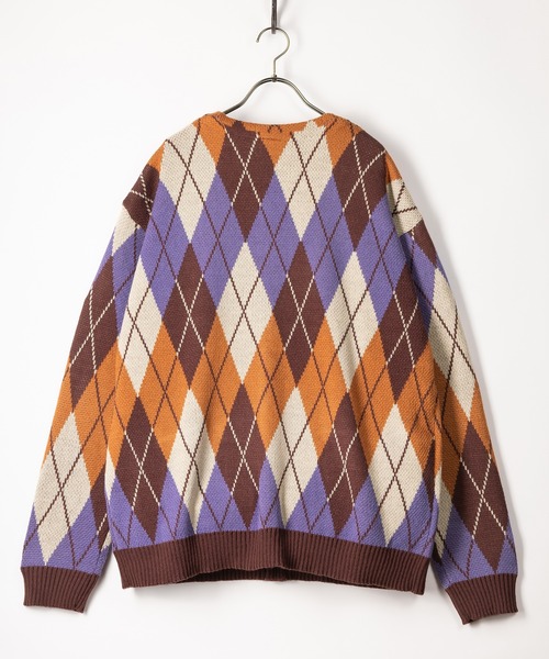 POWER TO THE PEOPLE(パワートゥーザピープル)の「グラニーニットルーズカーディガン/ビッグシルエット/総柄/レトロ(カーディガン/ボレロ・メンズ・パープル/ネイビー/オレンジ/ブラック/ベージュ・M/L/XL)」の11枚目の写真