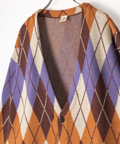 POWER TO THE PEOPLE(パワートゥーザピープル)の「グラニーニットルーズカーディガン/ビッグシルエット/総柄/レトロ(カーディガン/ボレロ・メンズ・パープル/ネイビー/オレンジ/ブラック/ベージュ・M/L/XL)」の13枚目の写真