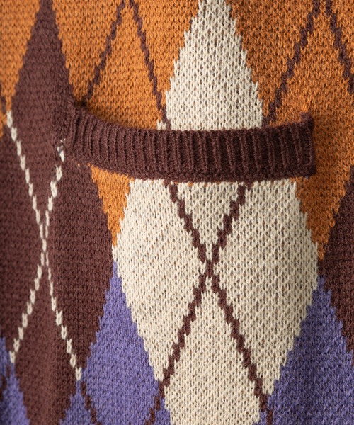 POWER TO THE PEOPLE(パワートゥーザピープル)の「グラニーニットルーズカーディガン/ビッグシルエット/総柄/レトロ(カーディガン/ボレロ・メンズ・パープル/ネイビー/オレンジ/ブラック/ベージュ・M/L/XL)」の16枚目の写真