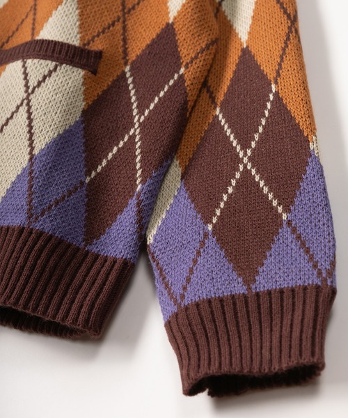 POWER TO THE PEOPLE(パワートゥーザピープル)の「グラニーニットルーズカーディガン/ビッグシルエット/総柄/レトロ(カーディガン/ボレロ・メンズ・パープル/ネイビー/オレンジ/ブラック/ベージュ・M/L/XL)」の18枚目の写真