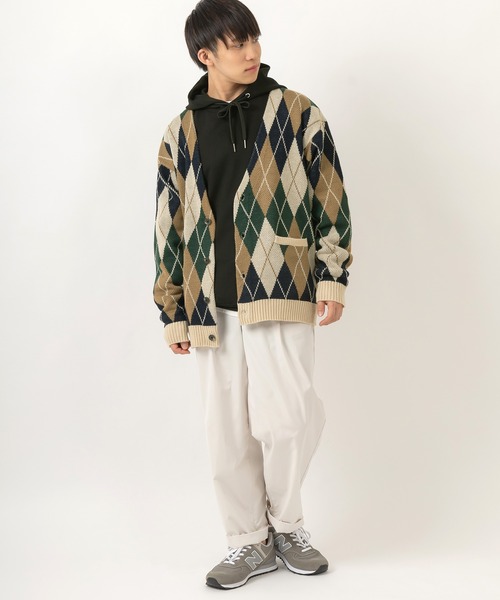 POWER TO THE PEOPLE(パワートゥーザピープル)の「グラニーニットルーズカーディガン/ビッグシルエット/総柄/レトロ(カーディガン/ボレロ・メンズ・パープル/ネイビー/オレンジ/ブラック/ベージュ・M/L/XL)」の19枚目の写真