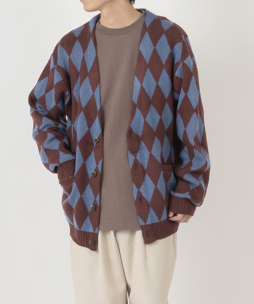 POWER TO THE PEOPLE(パワートゥーザピープル)の「グラニーニットルーズカーディガン/ビッグシルエット/総柄/レトロ(カーディガン/ボレロ・メンズ・パープル/ネイビー/オレンジ/ブラック/ベージュ・M/L/XL)」の7枚目の写真