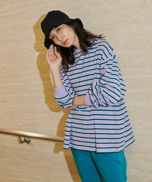 Auntie Rosa Holiday（アンティローザホリデー）の「マルチボーダーBIGロンT（Tシャツ/カットソー・レディース・パープル/オフホワイト/ピンク・FREE）」の6枚目の写真