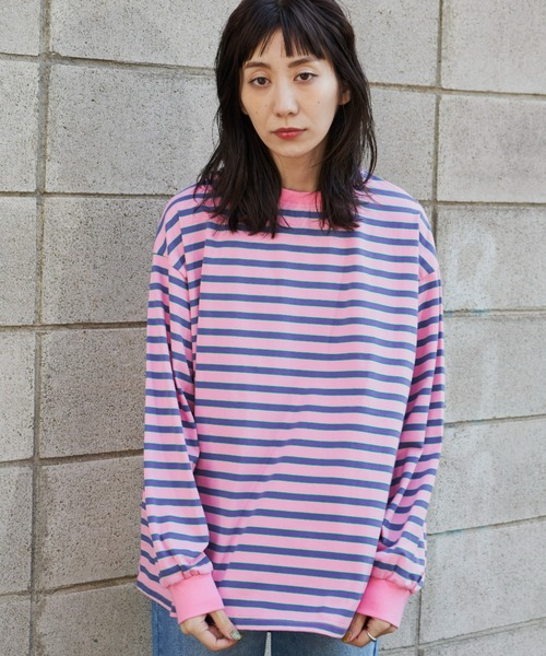 Auntie Rosa Holiday（アンティローザホリデー）の「マルチボーダーBIGロンT（Tシャツ/カットソー・レディース・パープル/オフホワイト/ピンク・FREE）」の16枚目の写真