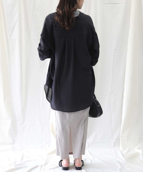 HONEYSUCKLE ROSE（ハニーサックルローズ）の「【HONEYSUCKLE ROSE】シアーシャツ（シャツ/ブラウス・レディース・ブラック/ブルー/グレー・M/L）」の9枚目の写真