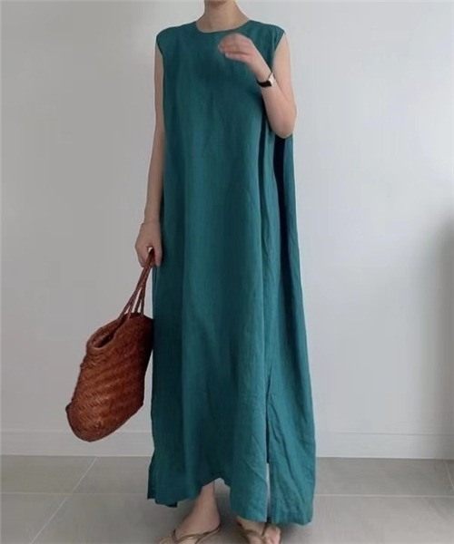 Dream garden（ドリームガーデン）の「ノースリーブ　サイドスリット　マキシ丈ワンピース（ワンピース・レディース・ブラウン/ブラック/ベージュ/ブルーグリーン/カーキ・S/L/XL/M）」の20枚目の写真