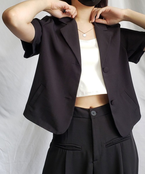 me+em select（ミームセレクト）の「【 ５色展開 】半袖ショートテーラードジャケット（テーラードジャケット・レディース・キャメル/ミント/ブラック/ブルー/ホワイト・FREE）」の9枚目の写真