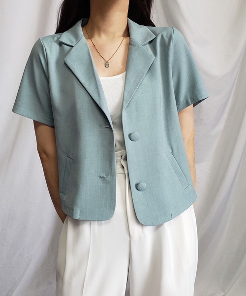 me+em select（ミームセレクト）の「【 ５色展開 】半袖ショートテーラードジャケット（テーラードジャケット・レディース・キャメル/ミント/ブラック/ブルー/ホワイト・FREE）」の10枚目の写真