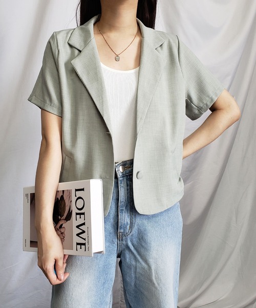 me+em select（ミームセレクト）の「【 ５色展開 】半袖ショートテーラードジャケット（テーラードジャケット・レディース・キャメル/ミント/ブラック/ブルー/ホワイト・FREE）」の14枚目の写真