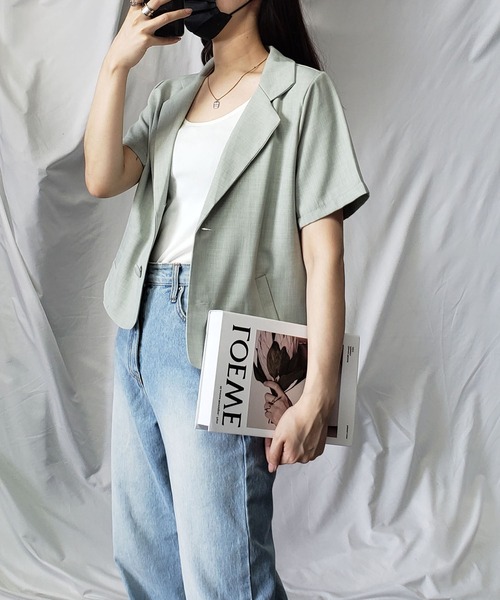 me+em select（ミームセレクト）の「【 ５色展開 】半袖ショートテーラードジャケット（テーラードジャケット・レディース・キャメル/ミント/ブラック/ブルー/ホワイト・FREE）」の21枚目の写真