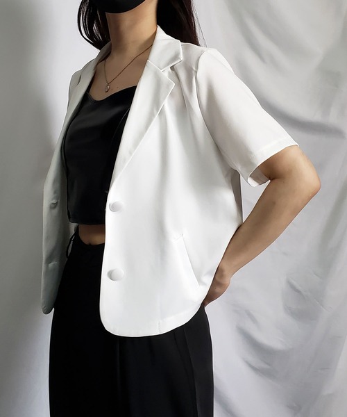 me+em select（ミームセレクト）の「【 ５色展開 】半袖ショートテーラードジャケット（テーラードジャケット・レディース・キャメル/ミント/ブラック/ブルー/ホワイト・FREE）」の22枚目の写真