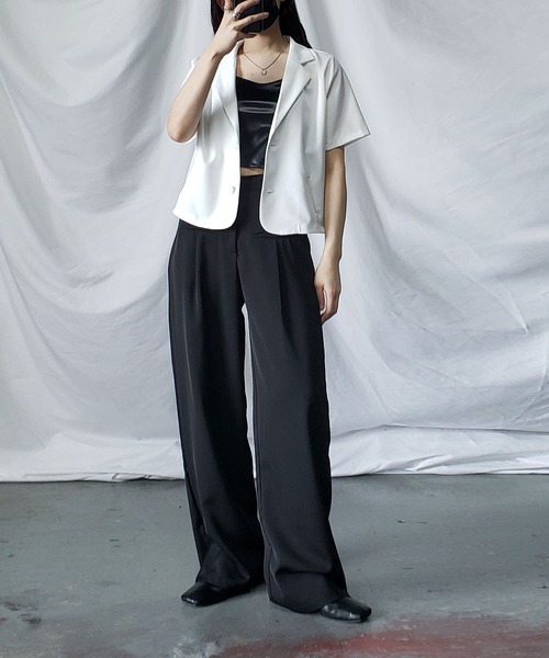 me+em select（ミームセレクト）の「【 ５色展開 】半袖ショートテーラードジャケット（テーラードジャケット・レディース・キャメル/ミント/ブラック/ブルー/ホワイト・FREE）」の16枚目の写真