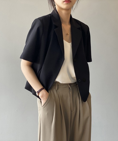 me+em select（ミームセレクト）の「【 ５色展開 】半袖ショートテーラードジャケット（テーラードジャケット・レディース・キャメル/ミント/ブラック/ブルー/ホワイト・FREE）」の19枚目の写真