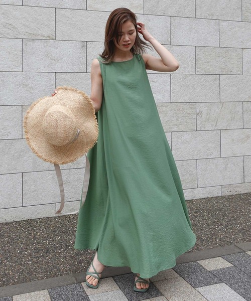 CORNERS（コーナーズ）の「シアーストライプバックリボンノースリワンピース（ワンピース・レディース・ホワイト/ライトブルー/ブラック/ピンク/ライム/グリーン・M）」の14枚目の写真