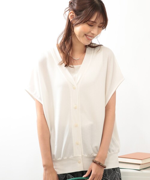 DRESKIP（ドレスキップ）の「◆ゆるVネック カーディガン（カーディガン/ボレロ・レディース・ライトブルー/ブラック/オフホワイト/オレンジ・00）」の2枚目の写真