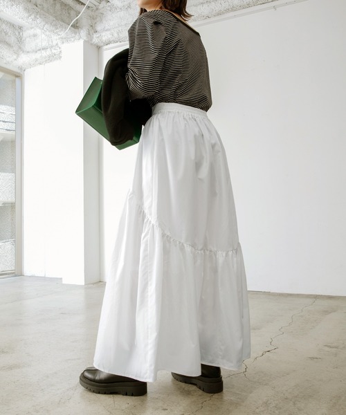 BONLECILL（ボンルシール）の「アシメギャザーデザイン フレアロングスカート（スカート・レディース・ブラック/カーキ/アイボリー/チャコールグレー/ブラック系・FREE）」の12枚目の写真