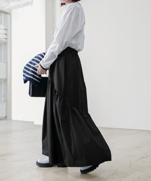 トゥモローランド　アシメ　フレアスカート　ギャザースカート　新品　黒　日本製　秋 SOMETHING ギャザーフレアスカート（デニムスカート） | EDWIN