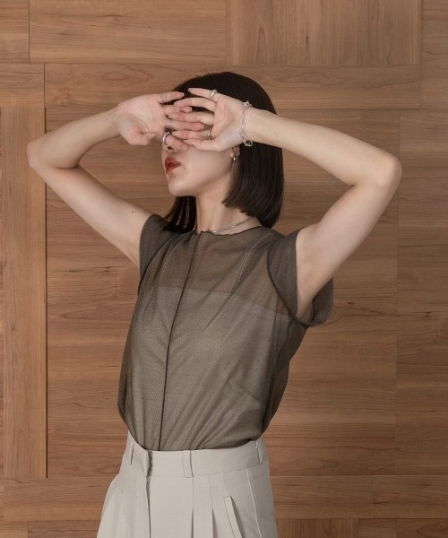 Amiur(エミレ)の「french sleeve sheer tops(Tシャツ/カットソー・レディース・ブラウン/グレー/アイボリー・FREE)」の2枚目の写真