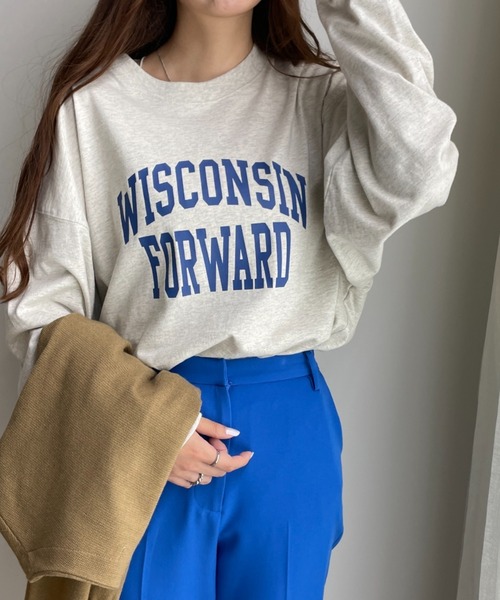 WEGO（ウィゴー）の「WEGO/ヘビーウエイト カレッジロンT（Tシャツ/カットソー・メンズ・ダークグリーン/ブラウン/ブルー/オートミール/グレー系その他/スミクロ・MEDIUM/LARGE）」の4枚目の写真